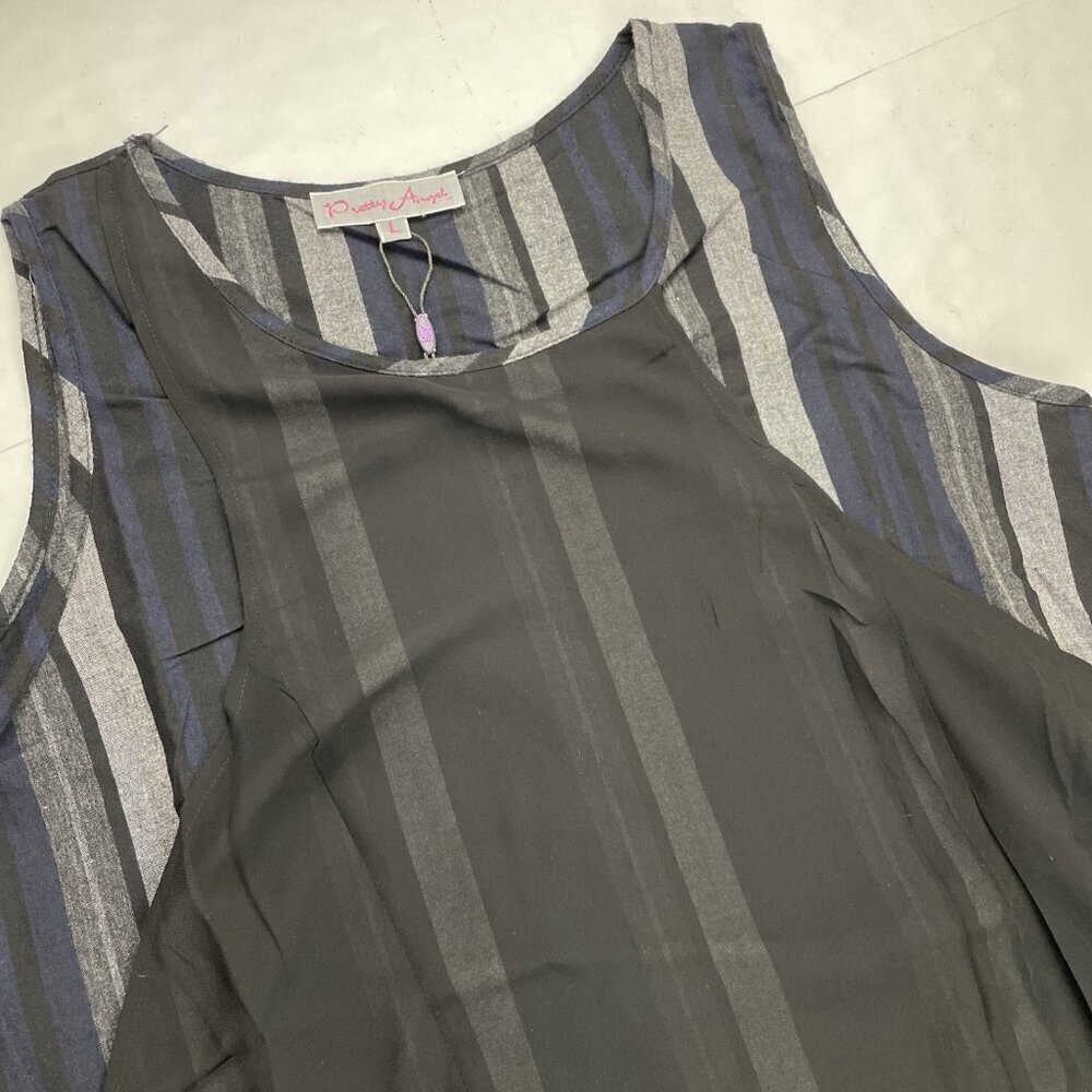 Pretty Angel Two Piece Multi layer Dress Tunic Women’s L Striped Gray Black